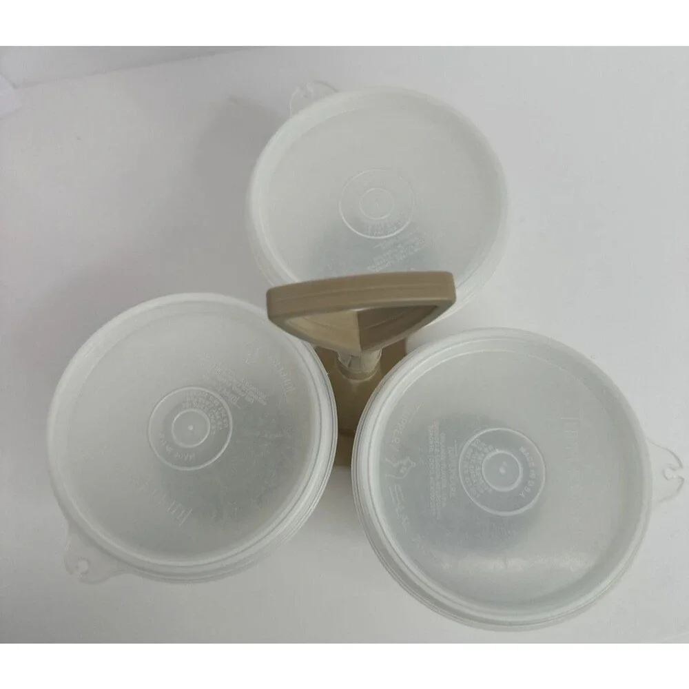 Vintage TUPPERWARE Triple Condiment Serving Caddy Handle Removable Bowls & Lids